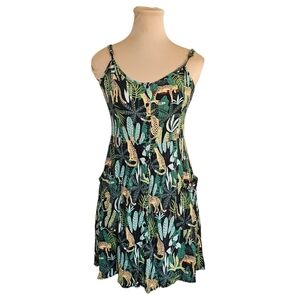 House Tropical Leopard Print Spaghetti Strap Mini Dress Sz XS